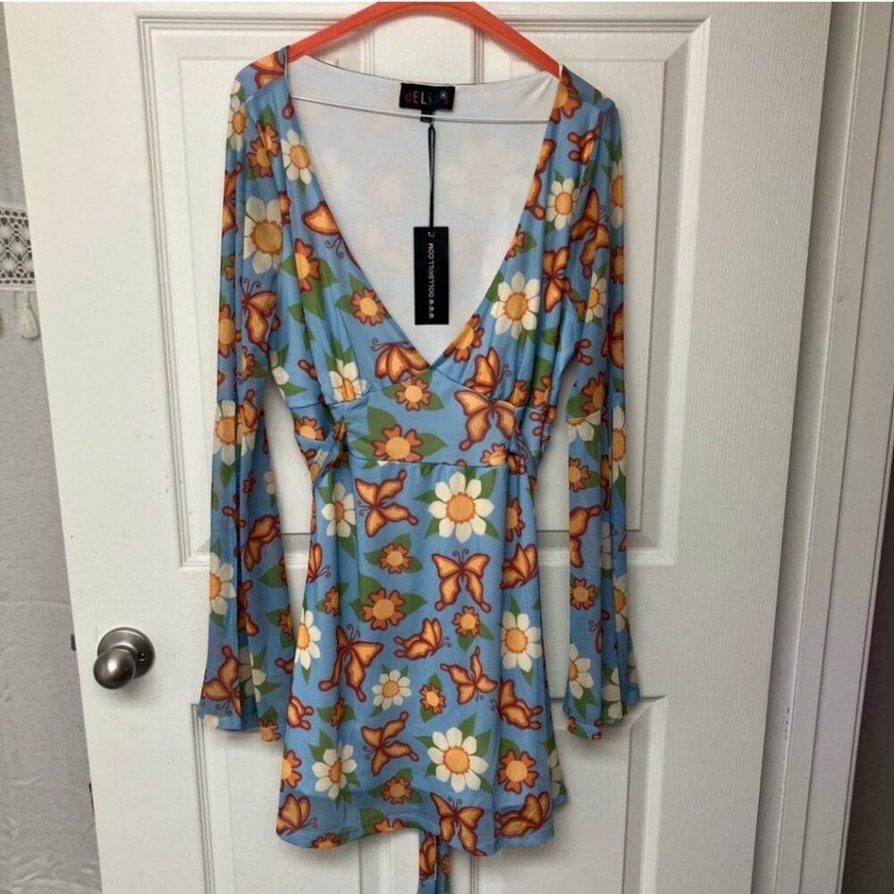dELiA*s by Dolls Kill Small Mesh Bell Sleeve Babydoll Mini Dress - Picture 3 of 15